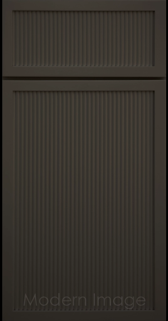 Urbane Bronze Arcadia Reed Cabinet Door featuring a Narrow Frame and Slim Fluted Center Panel.